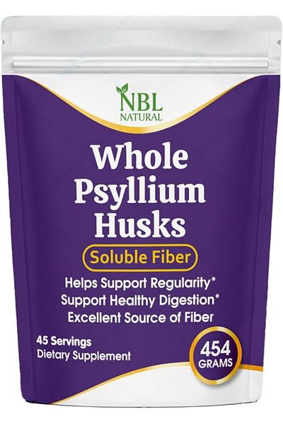 NBL Natural Whole Psyllium Husks – 454g | Soluble Fiber Supplement | 100% Pure & Natural