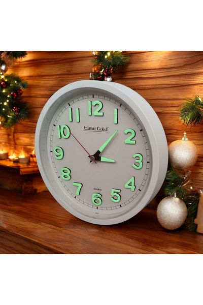Time Gold Phosphorescent 3D Relief Numeral Mini Small Clock Wall Clock Diameter 22 cm White