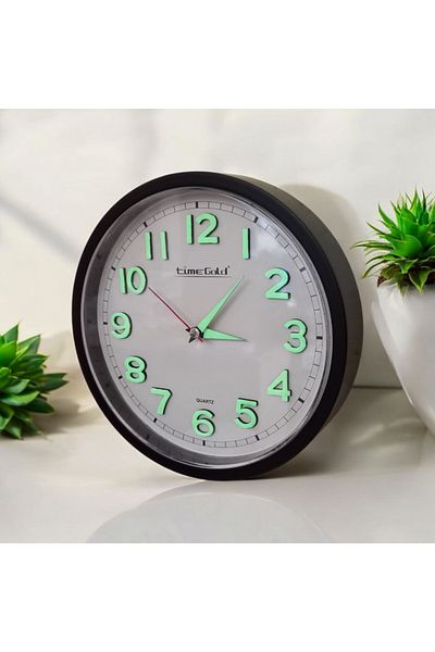 Time Gold Phosphorescent 3D Relief Numeral Mini Small Clock Wall Clock Diameter 22 cm Black