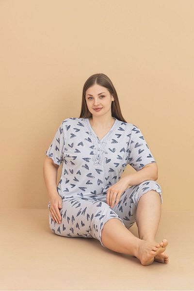 wear treasure Women's Plus Size Short Sleeve Capri Bamboo Pajama Set