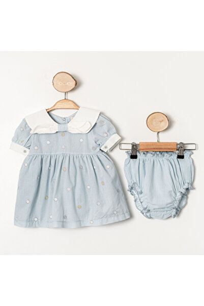 Alya&Alin Baby فستان أزرق منقط ملون
