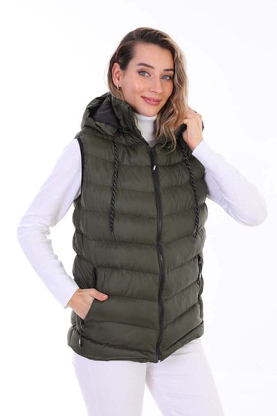B.HE.Z Women's Cross Model Gel Filled Zippered Hooded Inflatable Vest with Inner Pocket