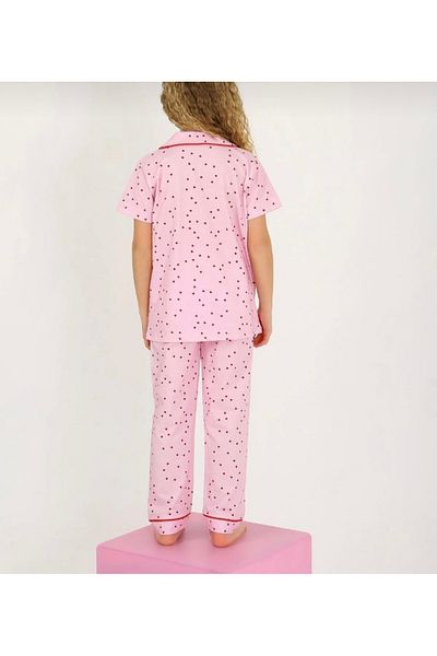ARBİ kids Female Child Pink Heart Collar Button Greenhouse Pajamas Set