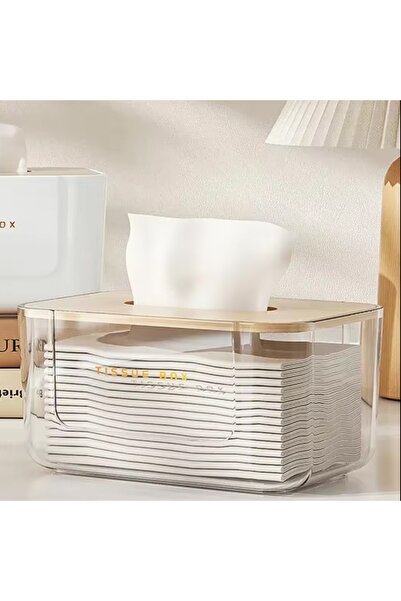 PUFO Simple decorative napkin box with bamboo lid, 21.5 x 13 cm