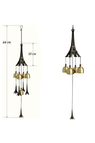 PUFO Clopoțel de vânt cu clopote și Turnul Eiffel pentru casă sau grădină, auriu
