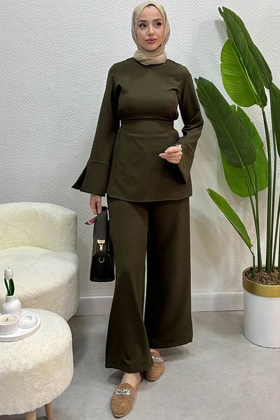 Tesettür Diyarı Γυναικείο Σετ Hijab Παντελόνι Meva Model Crepe Tie