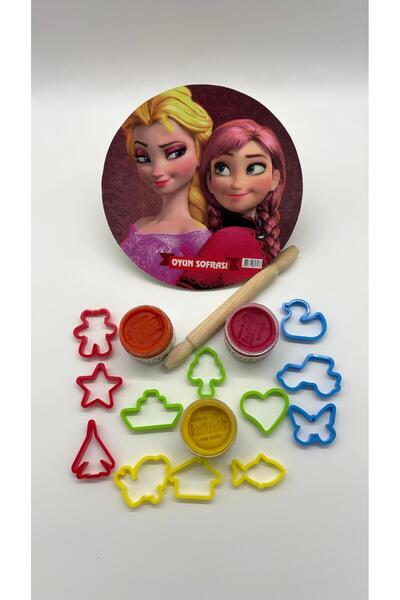 kukids play dough %100 Doğal 3 Renk Oyun Hamuru+25x25 Ahşap Oyun Sofrası ve M...