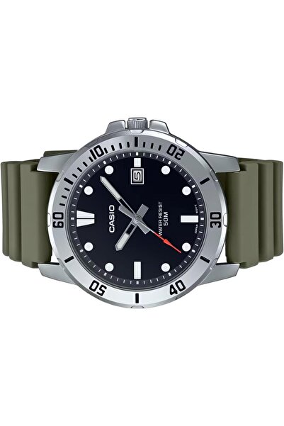 Casio Men's Analog Watch with Black Dial and Green Strap - Model MTP-VD01-3EVUDF