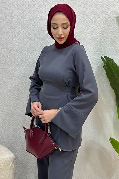 Tesettür Diyarı Women's Meva Model Crepe Tied Trousers Hijab Suit