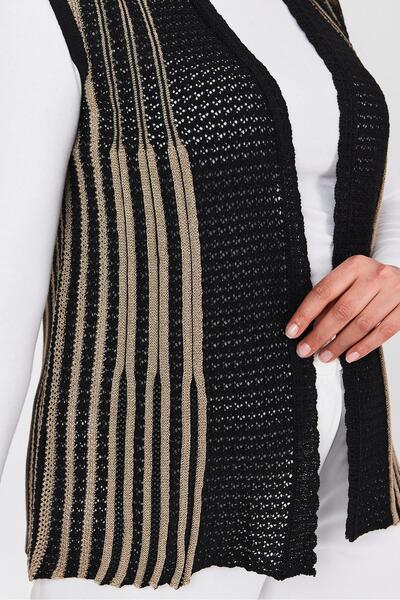 Uludağ Triko Women's Black Double Color Openwork Embroidered Seasonal Knitwear Mother Summer Vest