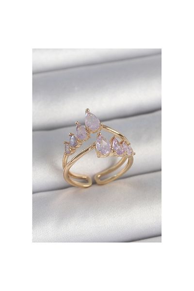 Skygo Brass Gold Color Purple Drop Zircon Stone Crown Model Women's Ring - Tj-Byk3715