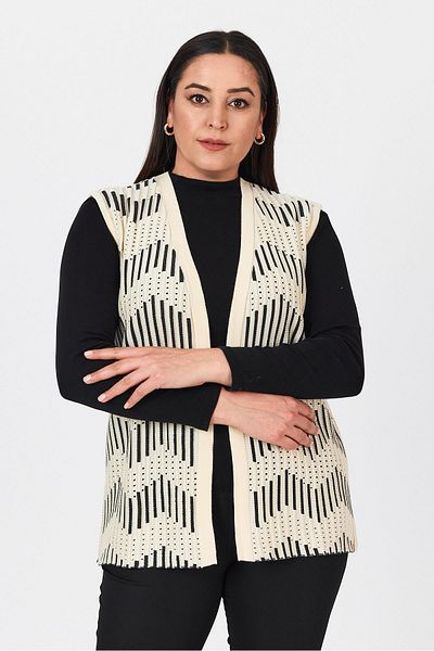 Uludağ Triko Women's Bone Zigzag Patterned Openwork Summer Mother Knitwear Vest