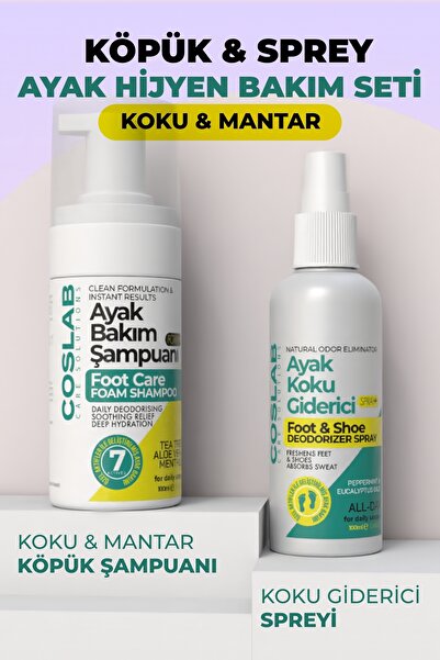 COSLAB 2’li Ayak Bakım Seti | Ayak Koku Giderici Sprey + Mantar Karşıtı Köpük Şampuan 100 ML
