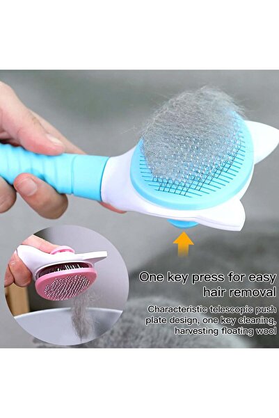 PUFO Practical Pufo brush with handle for grooming dogs and cats, 20 cm, blue