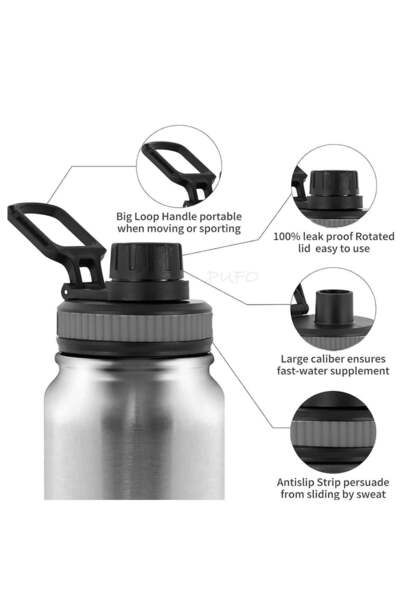 PUFO Camping metal thermos bottle for drinks, isothermal, 500 ml, gray