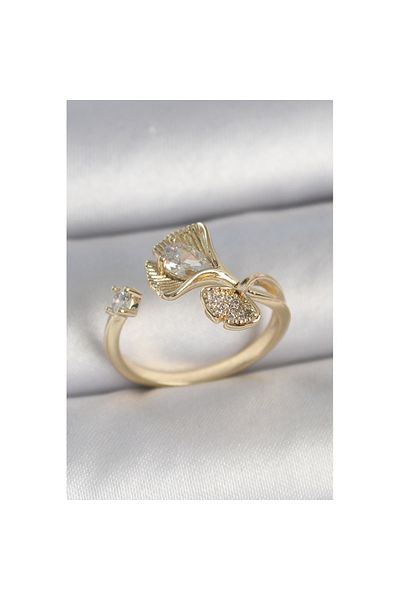 Skygo Brass Gold Color Zircon Stone Seashell Model Adjustable Women's Ring - Tj-Byk3741