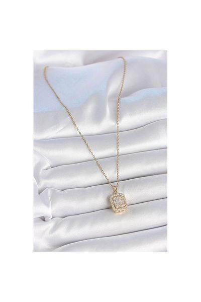 Skygo 316L Steel Gold Color Chain Square Zircon Stone Model Women's Necklace - Tj-Bko10059
