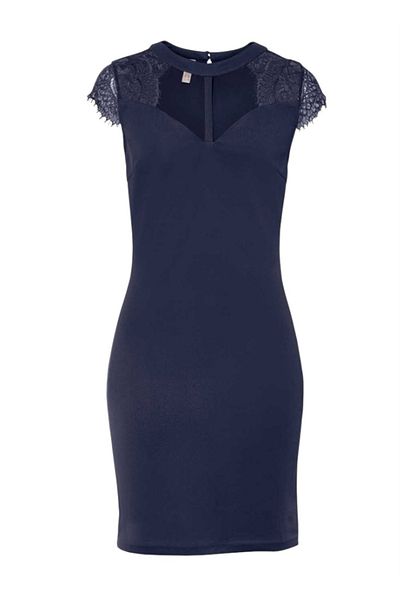 MAMAYAGA Rochie de seară elegantă, cu guler din dantelă, cu jumătate de mânecă, mini curba de noapte, rochie de mărime mare