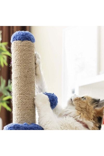 PUFO Stâlp de zgâriat pentru pisici Meow, cu minge, jucărie interactivă, 27 x 30 cm, albastru