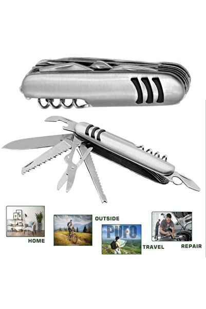 PUFO 14 in 1 multifunctional camping knife, 9 cm, silver