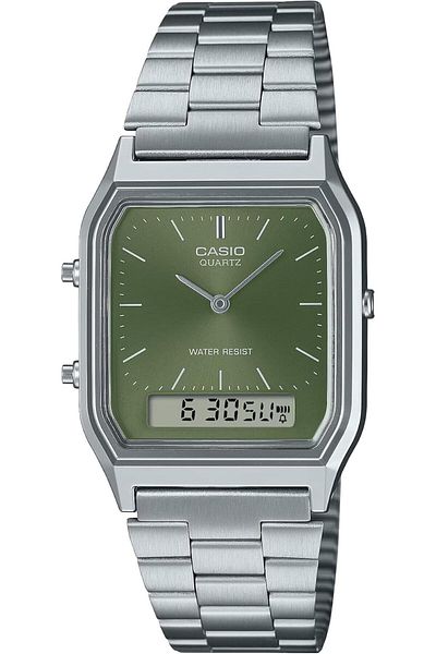 Casio Analog-Digital Men's Watch AQ-230A-3AMQYES, Green Dial, Silver Band