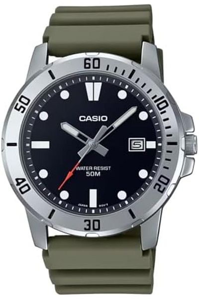 Casio Men's Analog Watch with Black Dial and Green Strap - Model MTP-VD01-3EVUDF