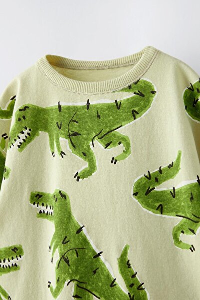 Magu Set de tricou din bumbac pentru băiat, verde deschis, cu model de dinozaur, cu pantaloni scurți de vară