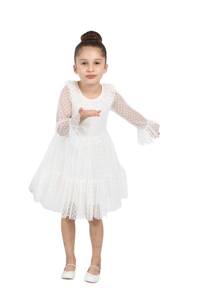 ÇocukYoluKids Polka Dot Tulle White Girl's Dress