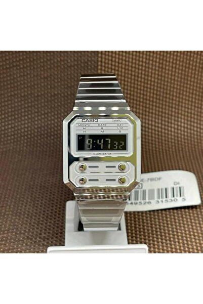 Casio Casio Unisex Watch - A100WE-7BDF Silver Dial, Silver Band