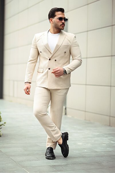 Twenhil Dar Kesi̇m Kruvaze Takim Elbi̇se Krem