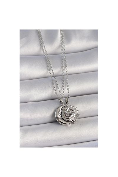 Skygo 316L Steel Silver Color Moon Sun Model Dating Women's Necklace - Tj-Bko10026