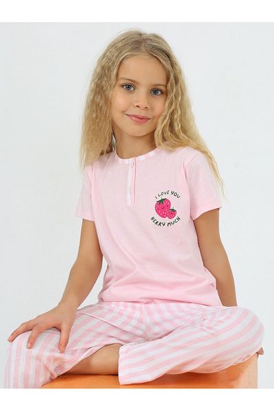 ARBİ kids Female Child Strawberry Short-Sleeve Hundred Percent Cotton Pajamas Set