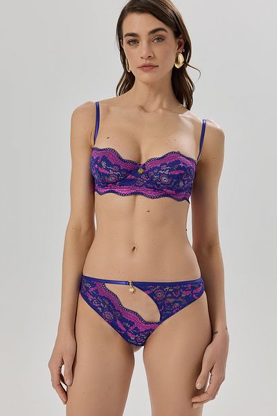 Feu De Elu Addria Saks Blue Satin Low-Cut Lace Slip
