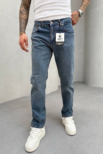 MADZEYMODA Μπλε τζιν ύφασμα Lycra Regular Fit Ανδρικό τζιν παντελόνι KE-672