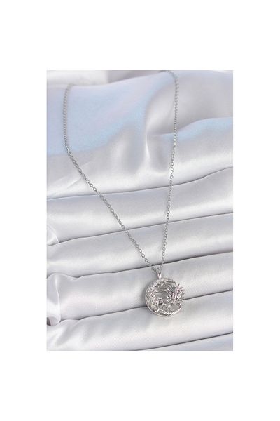 Skygo 316L Steel Silver Color Chain Moon Sun Model Zircon Stone Detail Women's Necklace - Tj-Bko10056