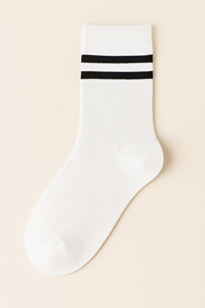 nacar çarşı Унисекс детски къси спортни чорапи с двойни ивици, бели и черни