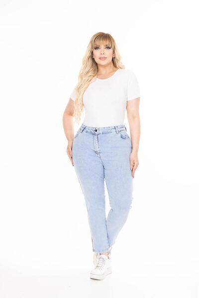 EYLÜL BUTİK Women's Large Size Lycra Jeans with Zipper Legs