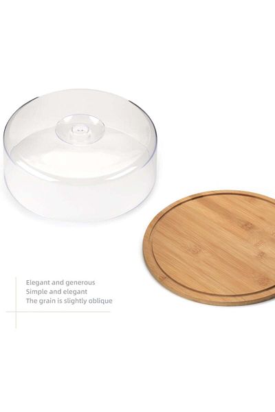 PUFO Platou rotund din bambus cu capac transparent pentru servirea prăjiturilor, aperitivelor, fursecurilor, brânzeturilor, 28 cm