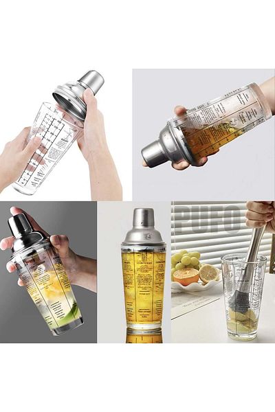 PUFO Cocktail Glass Shaker With Lid For Bar And Cocktail, 450 ml