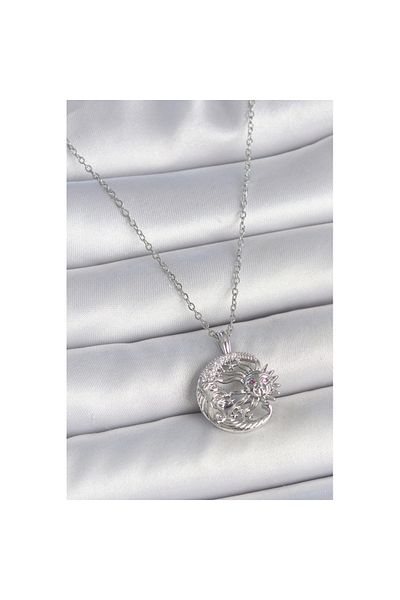 Skygo 316L Steel Silver Color Chain Moon Sun Model Zircon Stone Detail Women's Necklace - Tj-Bko10056