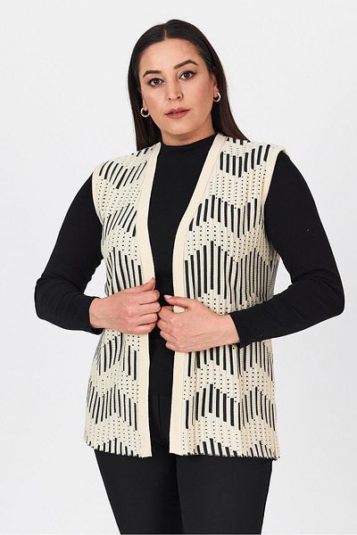 Uludağ Triko Women's Bone Zigzag Patterned Openwork Summer Mother Knitwear Vest