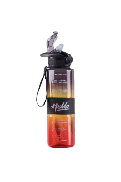 PUFO Motivational Water Bottle For Sports, Fitness, Training, With Straw Included, 1l, Black/red
