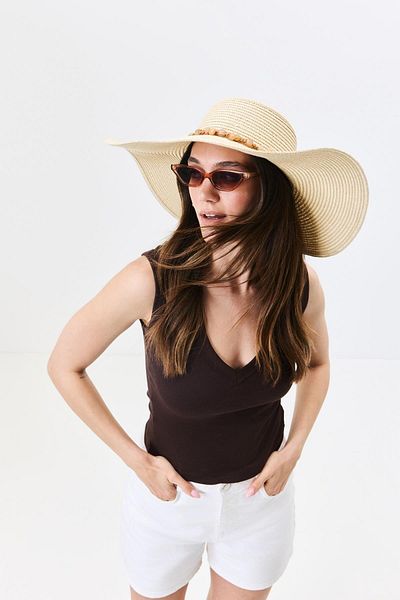 C&City Wide Brim Straw Beach Hat Y25730-12 Beige