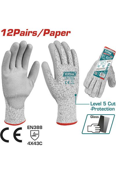 TOTAL Cut-Resistance Gloves – Level 5 Protection, PU Coated (TSP1702-XL)
