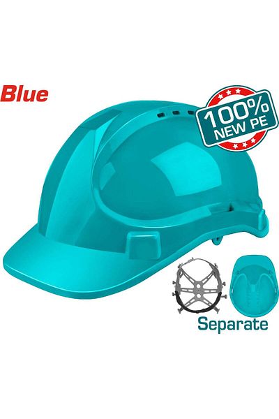 TOTAL Safety Helmet Greenish Blue Color. 8 Suspension Points. Adjustable. PE Shell.