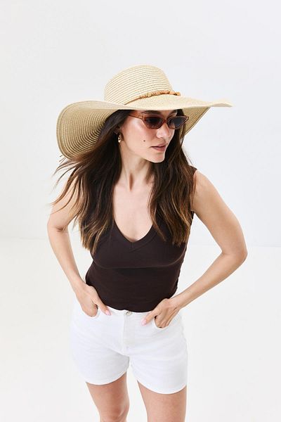 C&City Wide Brim Straw Beach Hat Y25730-12 Beige