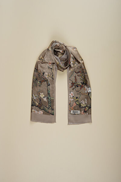 silqoora وشاح شال حرير 100% (27x135 سم)-فنسنت فان جوخ (خشخاش شجرة اللوز)