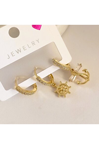 POKAK ÜÇLÜ SET ÇELİK DENİZ MODEL KÜPE