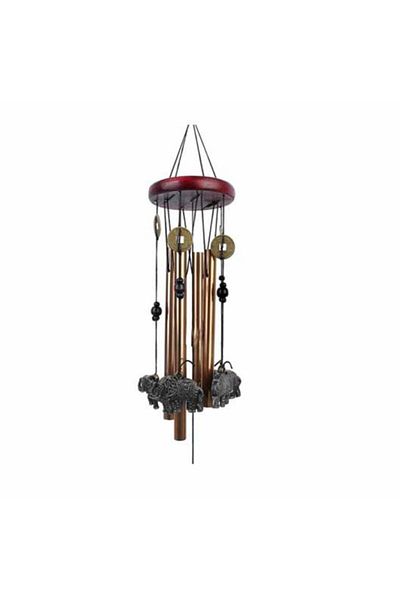 PUFO Clopoțel de vânt cu 6 tuburi sonore metalice aurii pentru casă sau grădină, model Feng-Shui cu 6 elefanți