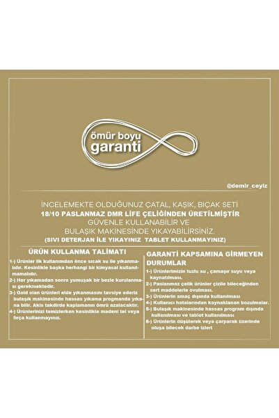 DMR LİFE Rüya Gold Sweet Spoon Dessert Fork Set (6 Pieces of Sweet Spoons + 6 Pieces of Sweet Fork)